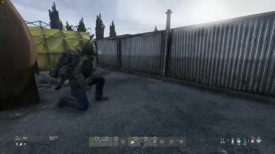 My buddy might need some more practice with grenades.