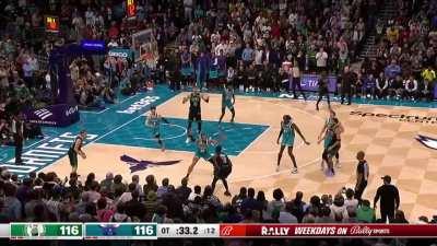 [Highlight] Tied with 35 seconds in OT, Jaylen Brown ignores Porzingis wide open in the paint to attempt a contested 3