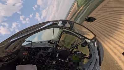 Ukrainian pilot in MiG-29 performs evasive manoeuvres against Russian air to air missile on low altitude, 2025