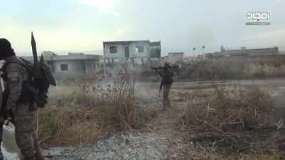 Footage showing HTS attacking regime positions in the town of Al Jalameh. 8th of June 2019