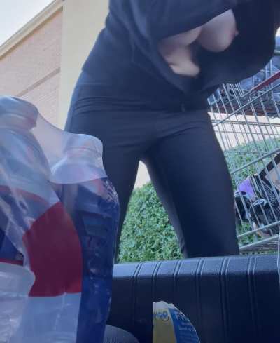 Tits out at costco parking, what if this were the commissary. Would you have noticed