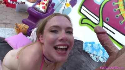 Rebel Rhyder - Gets a load in her mouth and deepthroat ballsdeep