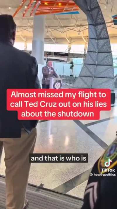 Woman takes the time to correct the record during Ted Cruz's propaganda press conference