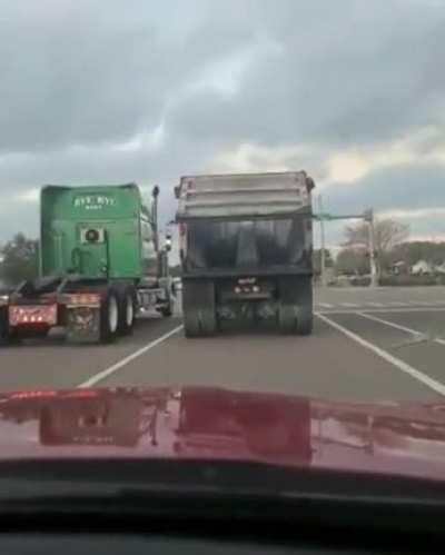 When two trucks race