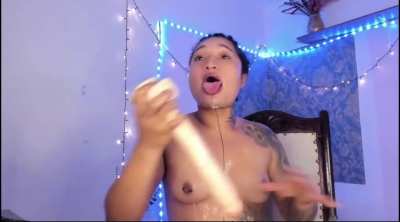 Puking out a whole dildo