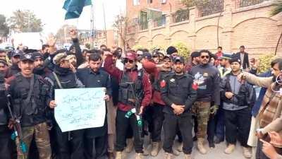 Protest by KP Police. Chanting 