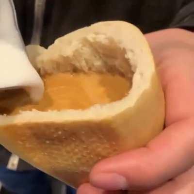 Coffee in a baguette.