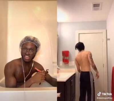 My man was just trying to take a bath