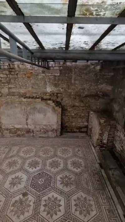 One of the best Roman Mosaics in Croatia is hidden away between a side street & parking lot in Pula. It was 