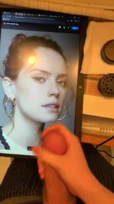 Daisy Ridley week - day 3 - tribute 3 - my bud jerkin his massive cock over daisy ass and huge facial cumshot - If u want 2 b fed celebs and porn and show off jerkin over them on a second screen - public or private sessions - add hertsgirls on k1k