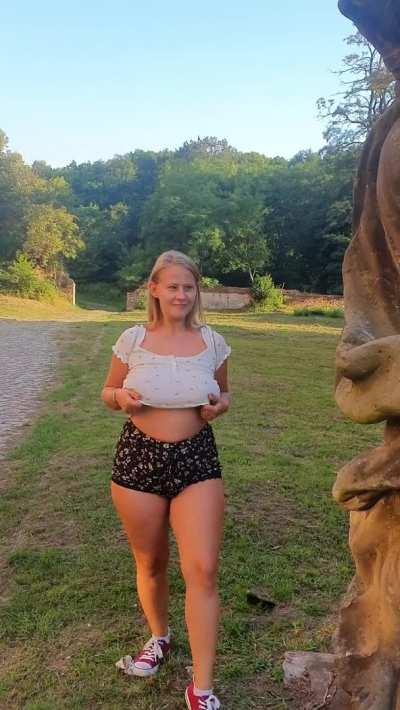 The guy next to me, yes the big one, when he saw, my bouncing boobs, he turned his head away in shame. Heh