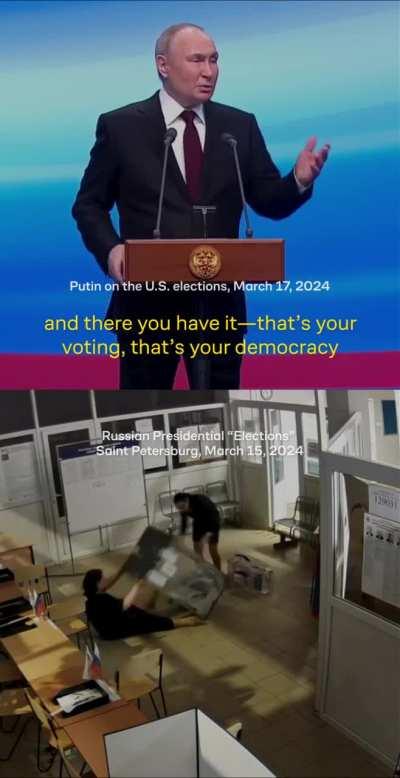 “A vote is bought for ten dollars, then a thousand votes are bought, they arrive, dump them in bulk before midnight—that’s your democracy. We have nothing like that here!” — Putin on the U.S. elections