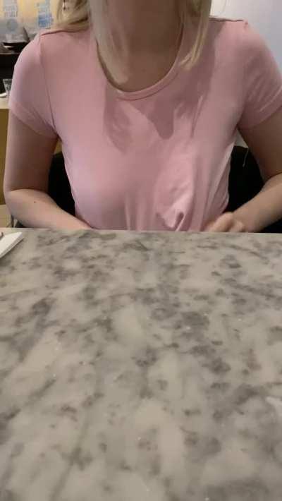 I was dared to get my tits out at my favourite restaurant [GIF]