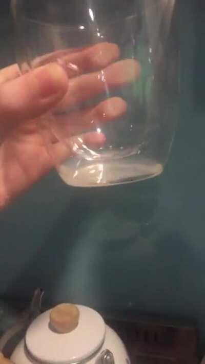 I don’t know how this dishwasher liquid got in the cup but it’s not gonna come out