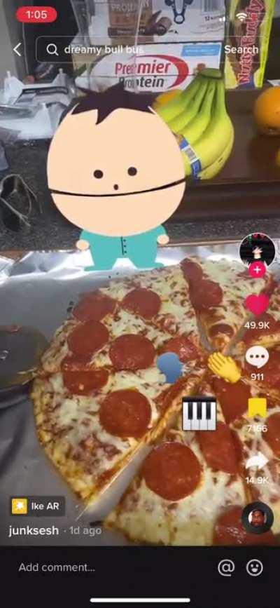 Everyone Ike from South Park has a message. (Also that pizza do be looking good)