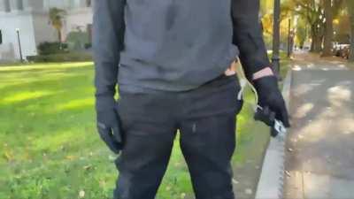 Antifa with chain gets tackled and arrested - Sacramento, CA 14th November