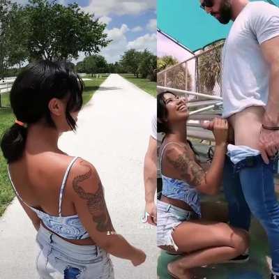 Blasian Ameena Green sucks dick in public