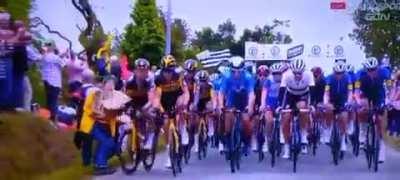 A massive pile up at the first stage of the Tour De France