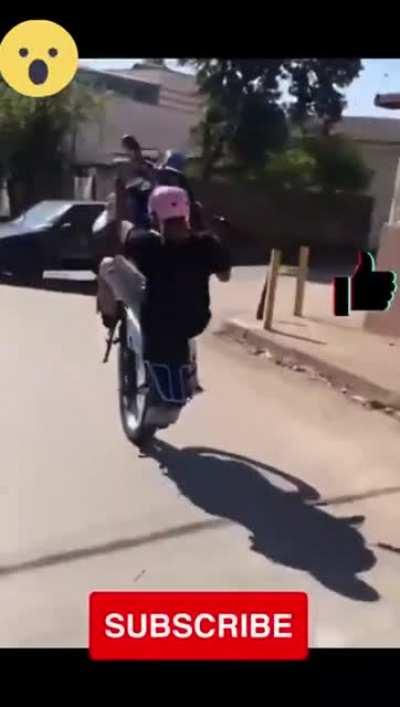 Great wheelie, but oops.