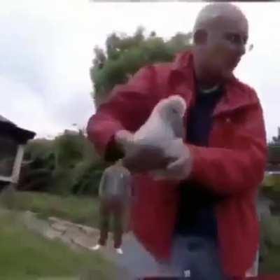 Guy rescues a baby swan stuck while mother swan kept attacking the mann