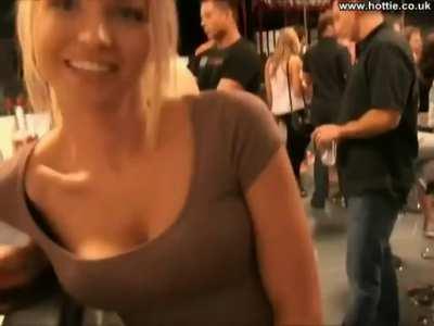 Hot blonde flashing at bar