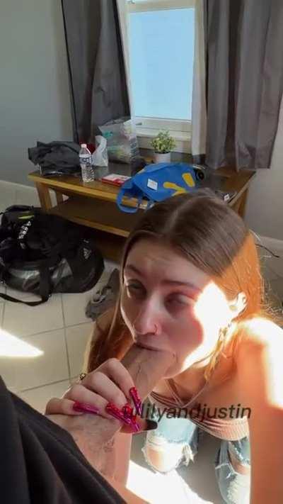 Sucking my bf's monster cock before we go out 😍 (OC)