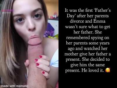 Daughter Emma gives father a present