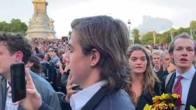 The crowd outside Buckingham Palace broke into a spontaneous chorus of God Save the King when news of the death of the Queen broke yesterday