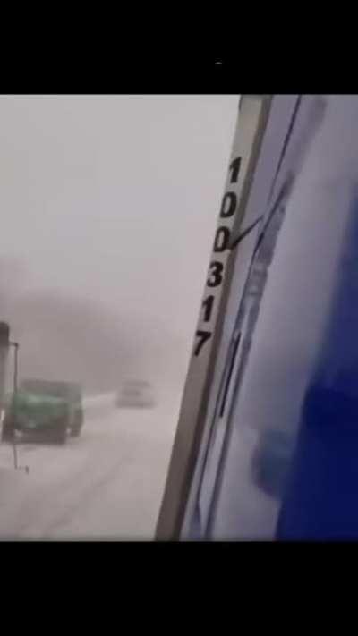 WCGW driving dangerously in low-visibility snowy conditions.