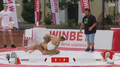 Bikini wrestling with wardrobe malfunction