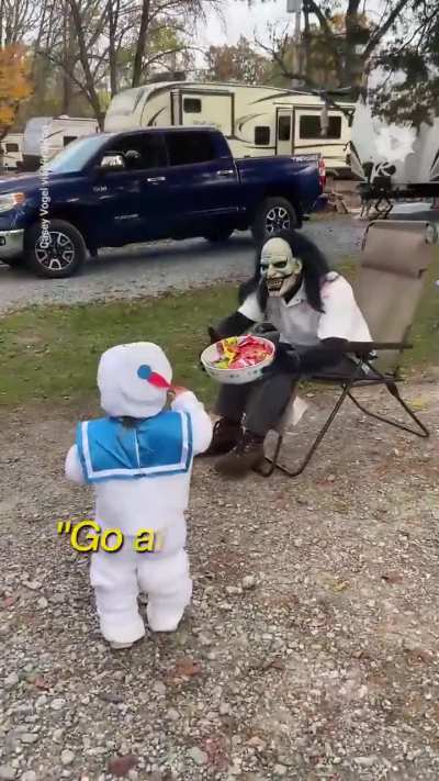 All this little Stay Puft Marshmallow Man wanted for Halloween was to scare somebody