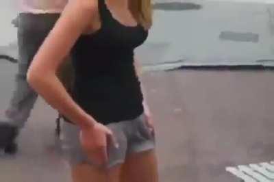 Guy gets caught filming a girl and tries to defend himself