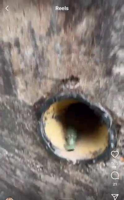 Fake air vent built into a bunker in Normandy. Grenade surprise!