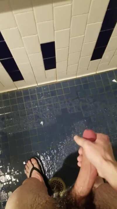 Public gym shower fun! Pretty sure I was caught by the guys behind me