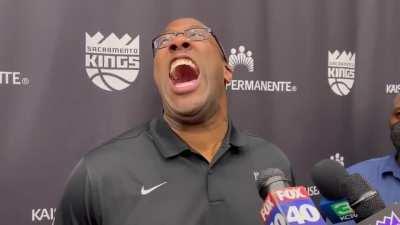 During an interview, coach Mike Brown heard a player scream and yelled right back