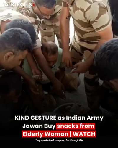 In a kind and heartwarming moment caught on camera, Indian Army soldiers returning home by train stopped at a railway station and noticed an elderly woman selling snacks with no customers around. Seeing her struggle, the soldiers decided to buy all her sn