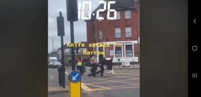 Police struggle to arrest knife attacker, Tesco delivery for the win with a leg sweep.