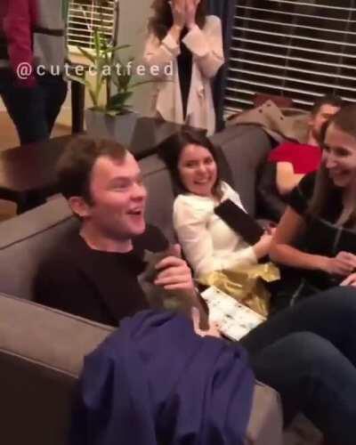 His reaction is priceless.