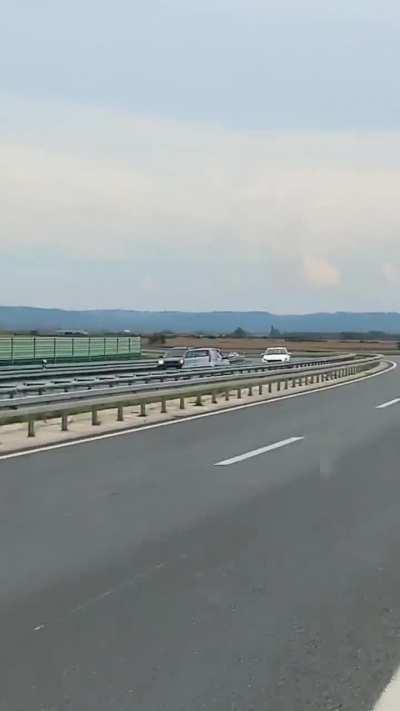 Car in a wrong lane on highway crashes and goes on fire