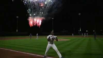 Tim Anderson meets his teammates at home base in a scene that seems straight out of The Sandlot.