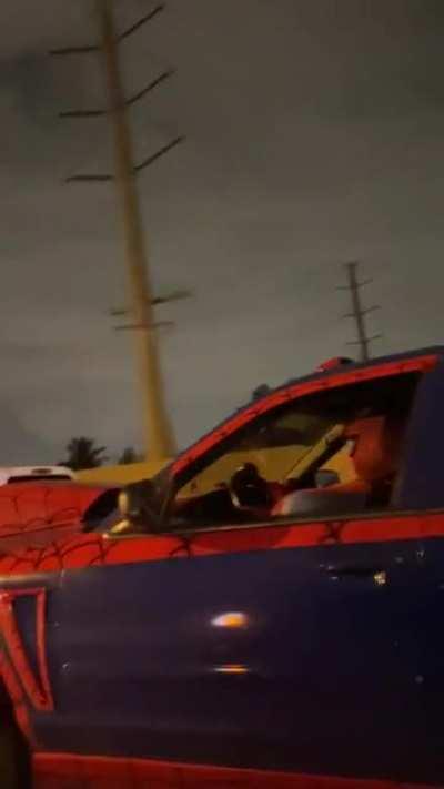 Alright, which one of you is it? Spider-Man Vic with Spidey driving