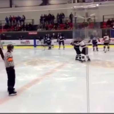 A bloody hockey fight is about to erupt, hopefully no one will lose a tooth