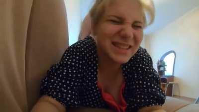 Hard pounding and degrading facial