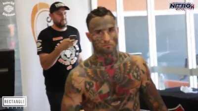 Tattooed bully acts cocky and gets knocked out in 20 seconds!