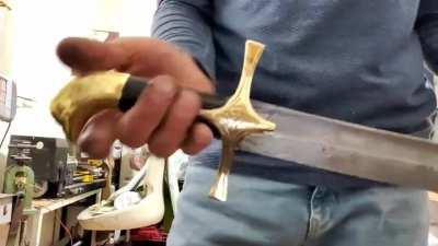  European Sabre in Middle Eastern influence.  It was referenced from an antique sabre used by an American officer.

I liked it, I hope you like it too. 😊

Damascus steel
92.5 cm long (80 cm Blade) 
800 Grams (1200 Gram with scabbard)
5.7 mm - 2 mm Distal 