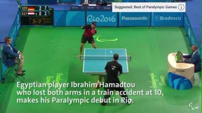 Ibrahim Hamadtou, who lost both his arms in a train accident, making his Paralympic debut