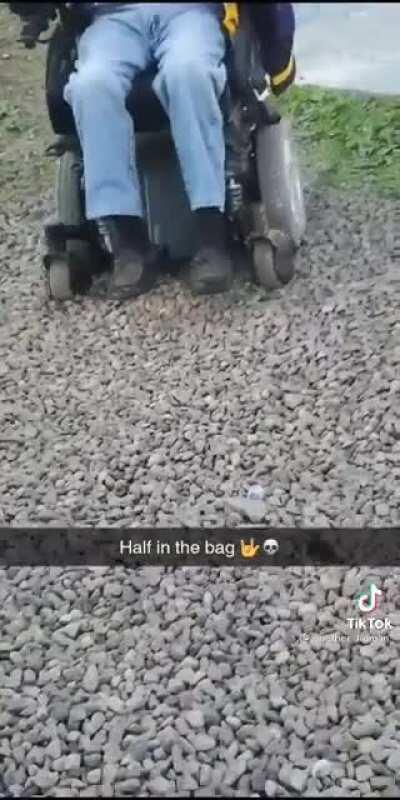 Old drunk man on his scooter sending it at the skatepark