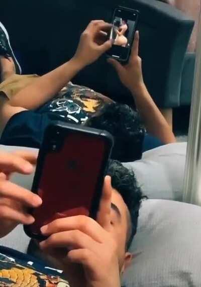 WCGW browsing in front of a mirror