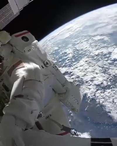 This footage was taken by NASA astronaut during a spacewalk on the International Space Station