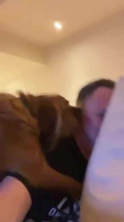 My dog is insanely jealous if I show anyone affection, so I decided to do some limit testing. Beyond ridiculous.